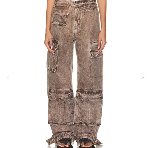 GRLFRND Lara Wide Leg Cargo Jeans in 'Rolling Loud' Brown - Picture 2 of 5